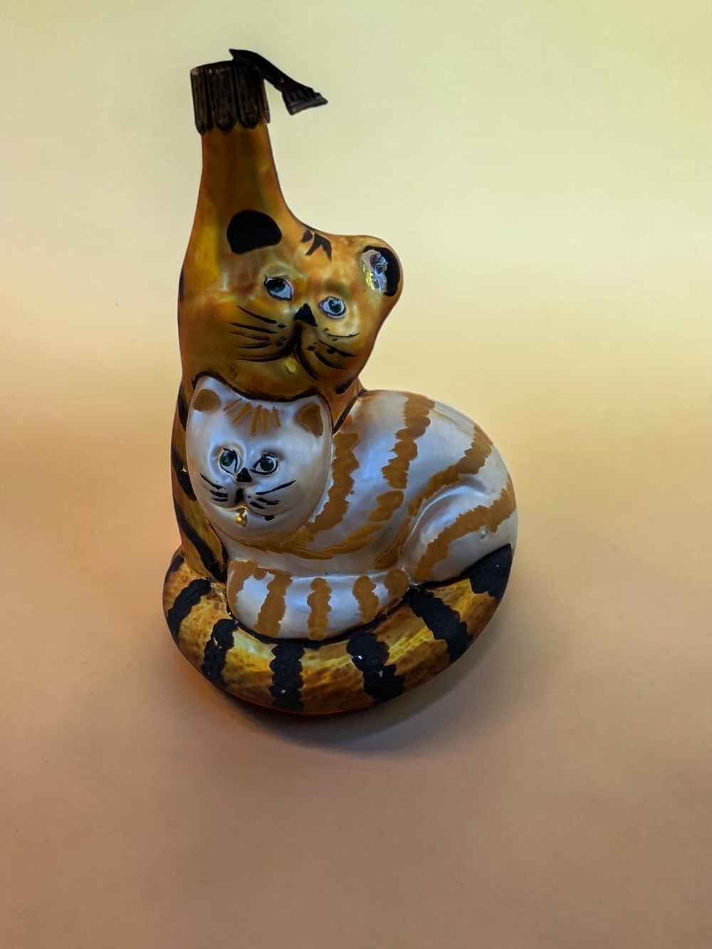 Vintage 2002 Poland Blown Glass Cat Christmas Ornament Hand Painted
